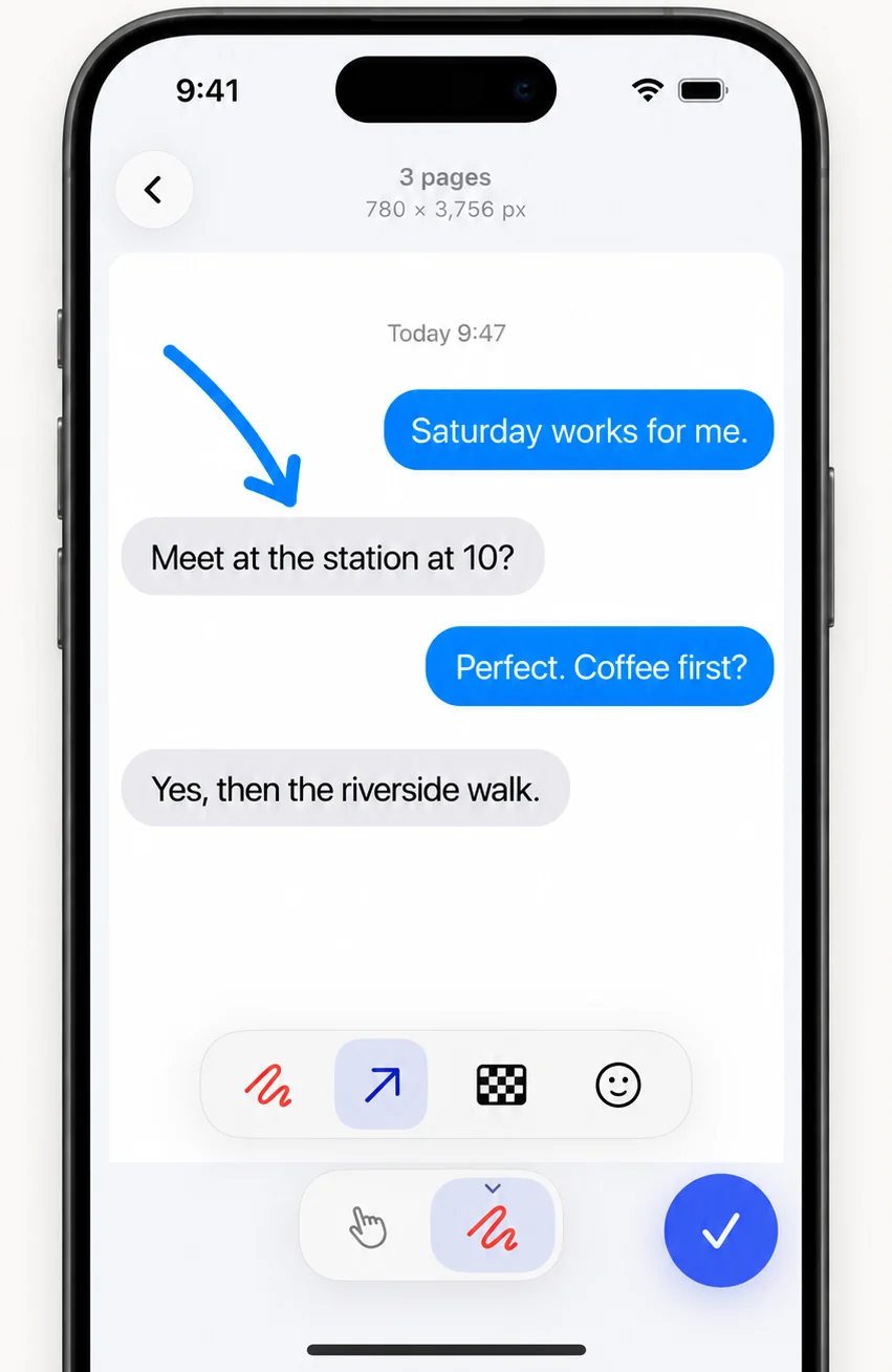 Editing a long screenshot with arrow markup in FullPage