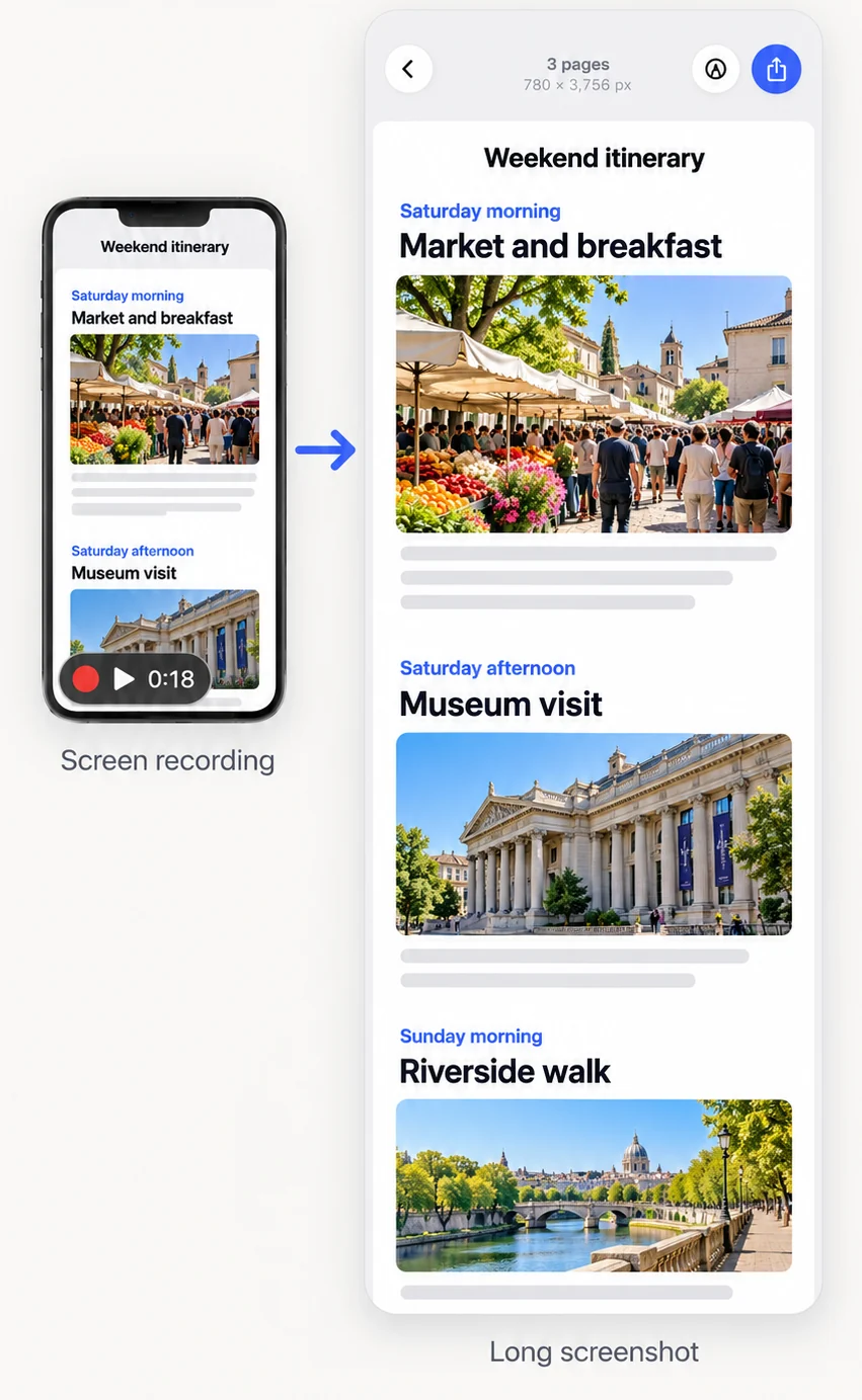 Scrolling screenshot made from an iPhone screen recording in FullPage